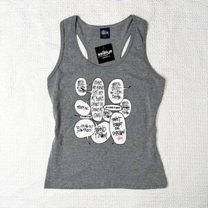 Stussy gray graphic text bubble tank